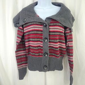 Vtg Eddie Bauer Womens Striped Button Cardigan Sweater Cotton Angora Wool Medium
